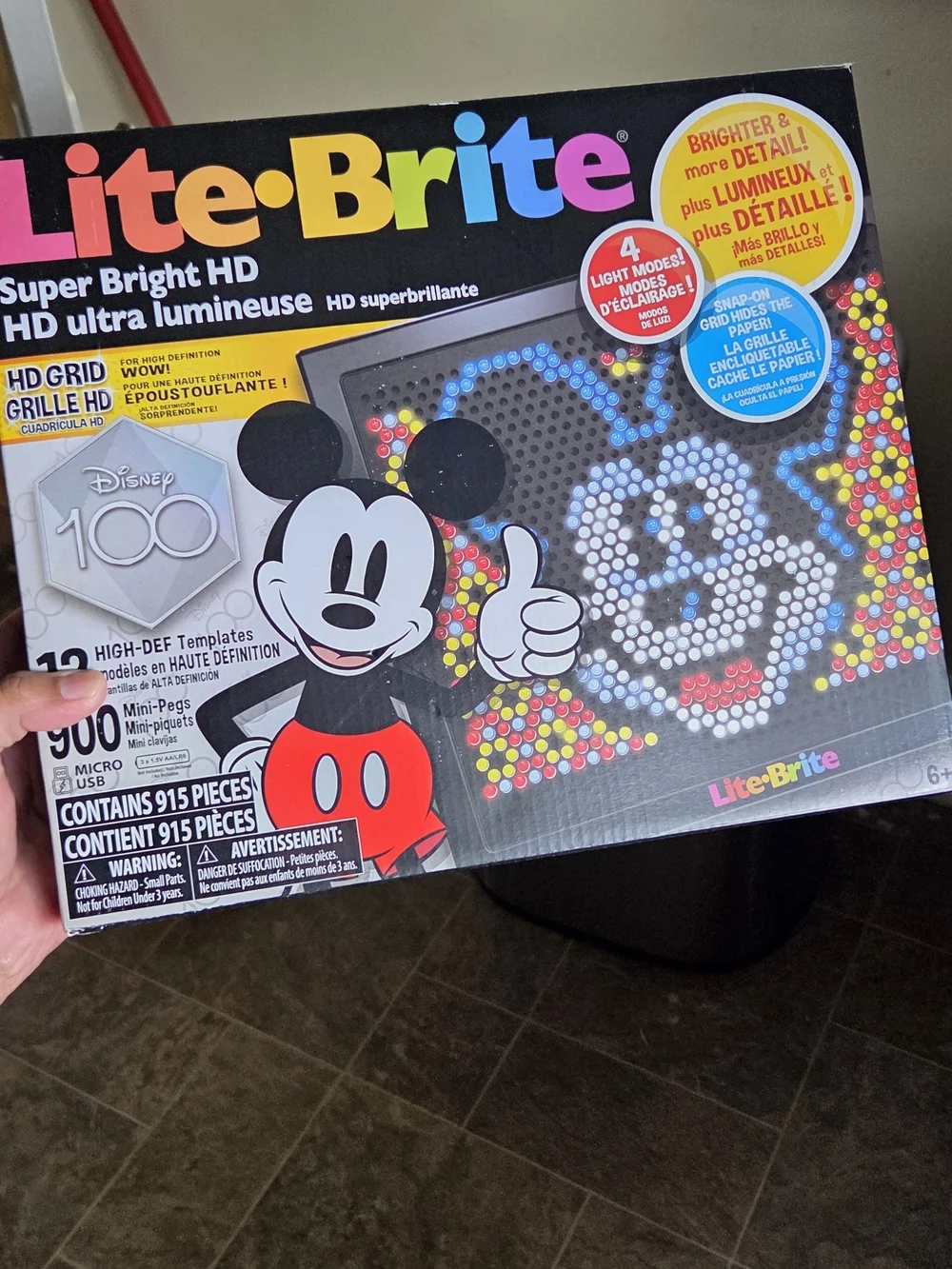 Disney Lite-Brite Super Bright HD - Black Box with Red, Yellow, Blue, White Pegs